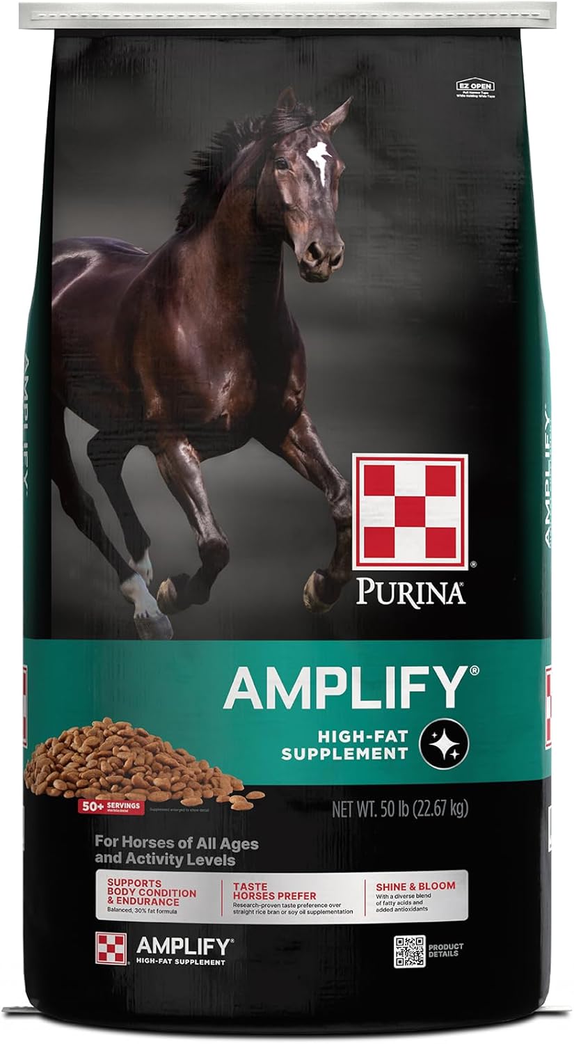 Purina, Amplify Equine, High-Fat Horse Supplement for Maintenance, Breeding, & Performance Horses, 50 lbs