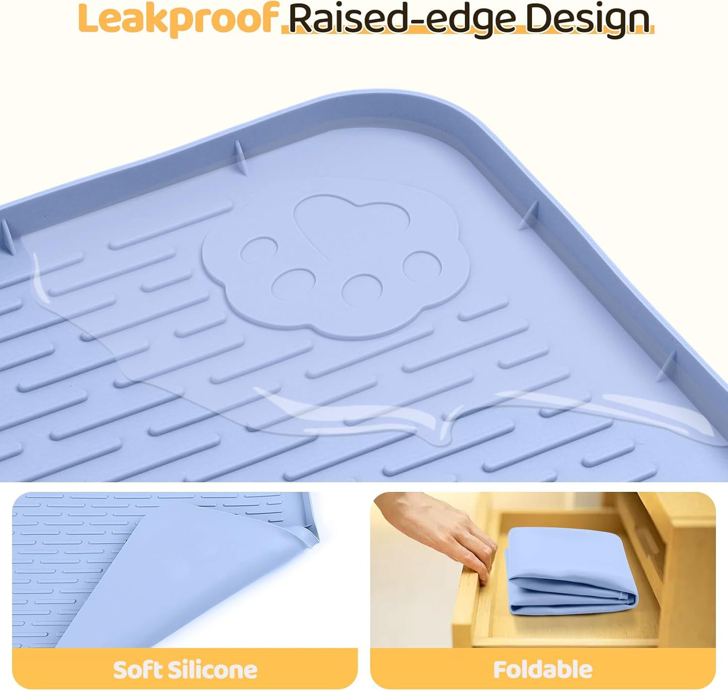 Dog Food Mat, Extra Large 40" x 28" Silicone Pet Feeding Mat with Raised Edge Pet Placemat for Small, Medium, and Large Pets Non-Slip, Easy to Clean (Blue)