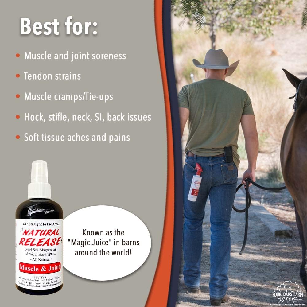 Natural Release Muscle Spray Treatment - Horse Liniment for Sore Muscles, Joint Pain, Tendon & Inflammation Relief - Easy to Use, Fast Acting, Alcohol & Menthol Free (8 oz)