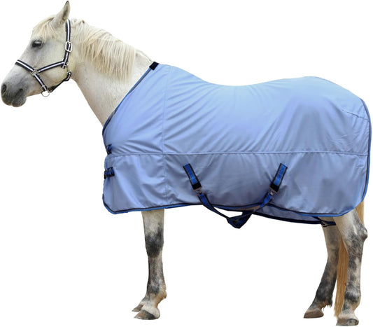 Horse Fly Sheet, Standard Neck Comfy Mesh Fly Sheet for Horses, Equine Summer Sheets UV-Protective Lightblue 66