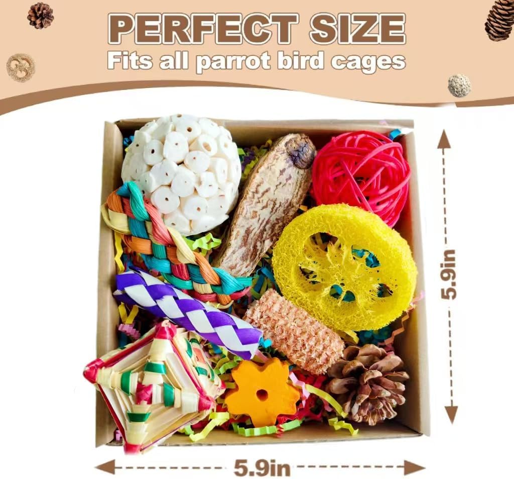2 in 1 Parrot Toys, Tyotrbs Parakeet Foraging Box DIY Hanging String with Comes with 2 Hooks Bird Toy for Parakeets,Cockatiels,Conures,Love Birds Cage Accessories for Small to Medium Birds (Colorful)