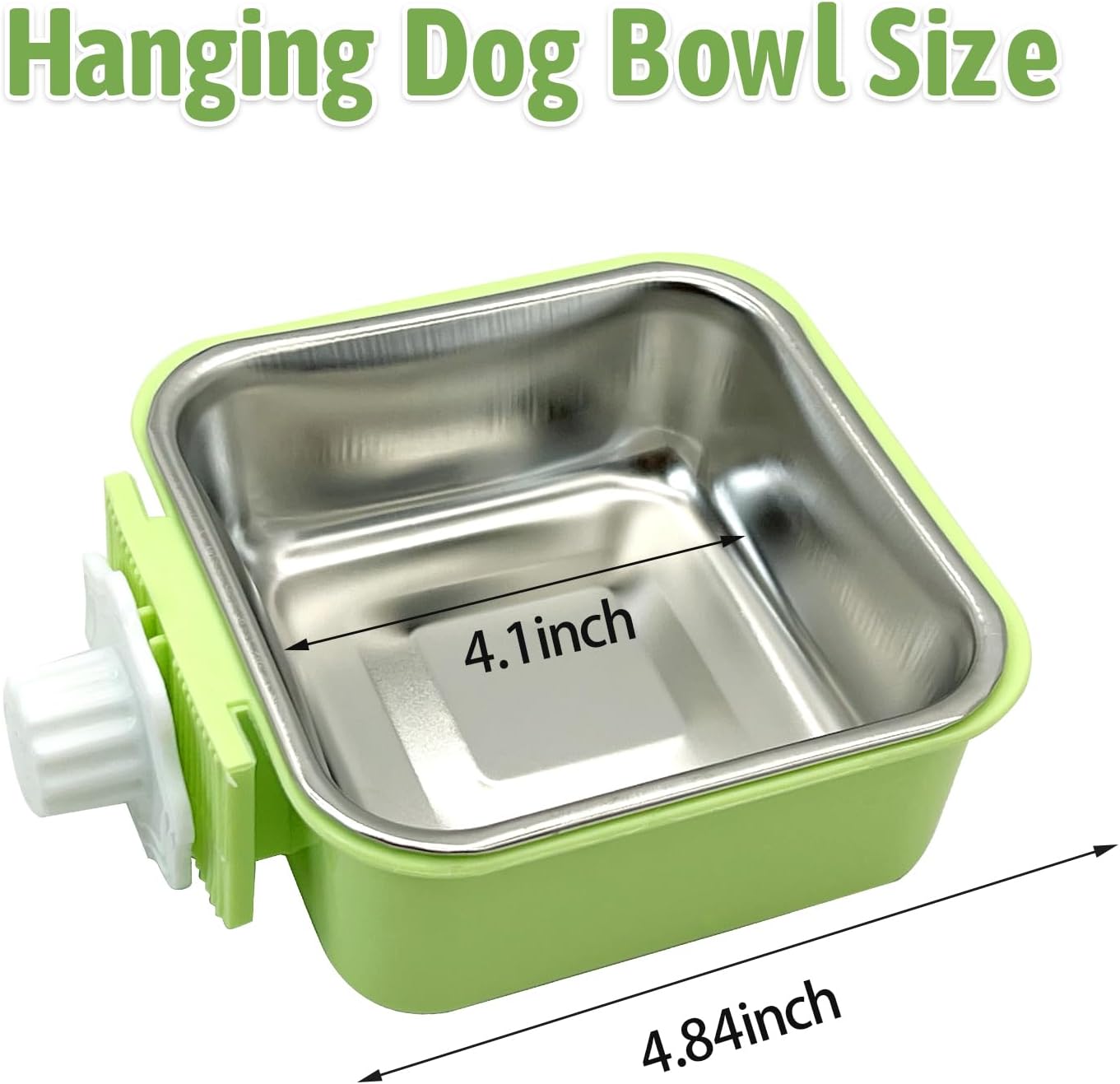 kathson Crate Dog Bowl, Removable Stainless Steel Hanging Pet Kennel Cage Bowl Food & Water Feeder Coop Cup for Puppy, Cat, Rabbit,Guinea Pigs 2pcs Square(Blue,Green)