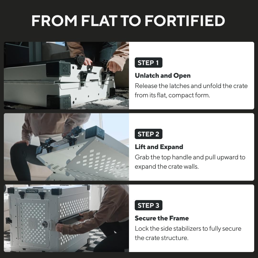 Impact Collapsible Dog Crate - Foldable Hard Crate for XXL Dogs - Heavy Duty Travel Kennel with Powder-Coated Aluminum - Quick Setup for Indoor & Outdoor (Gray, 48" (48" L x 27" W x 33" H))