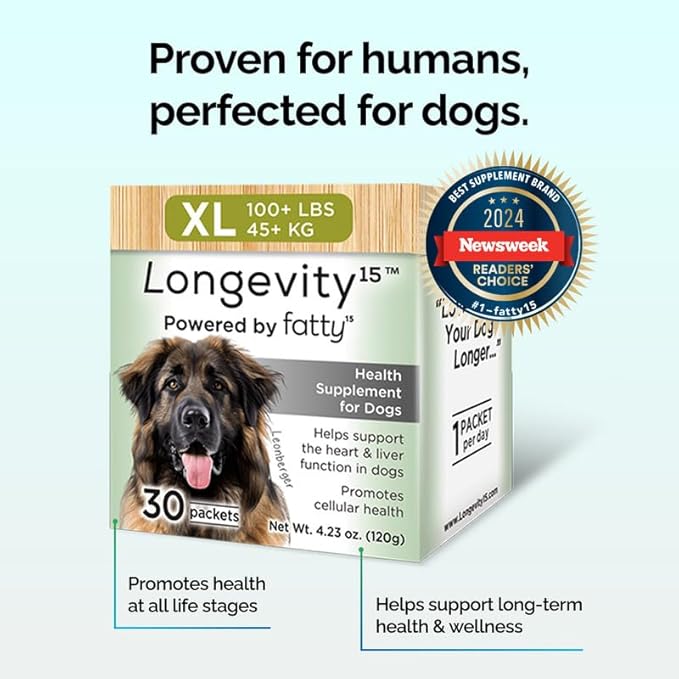 Longevity15 C15:0 Dog Health Supplement (30-Day Supply) & Yummy Combs Dog Dental Treats (8oz Bag) for Extra Small Dogs – C15:0 Fatty Acid for Daily Wellness, Food Topper – VOHC Approved Oral Care
