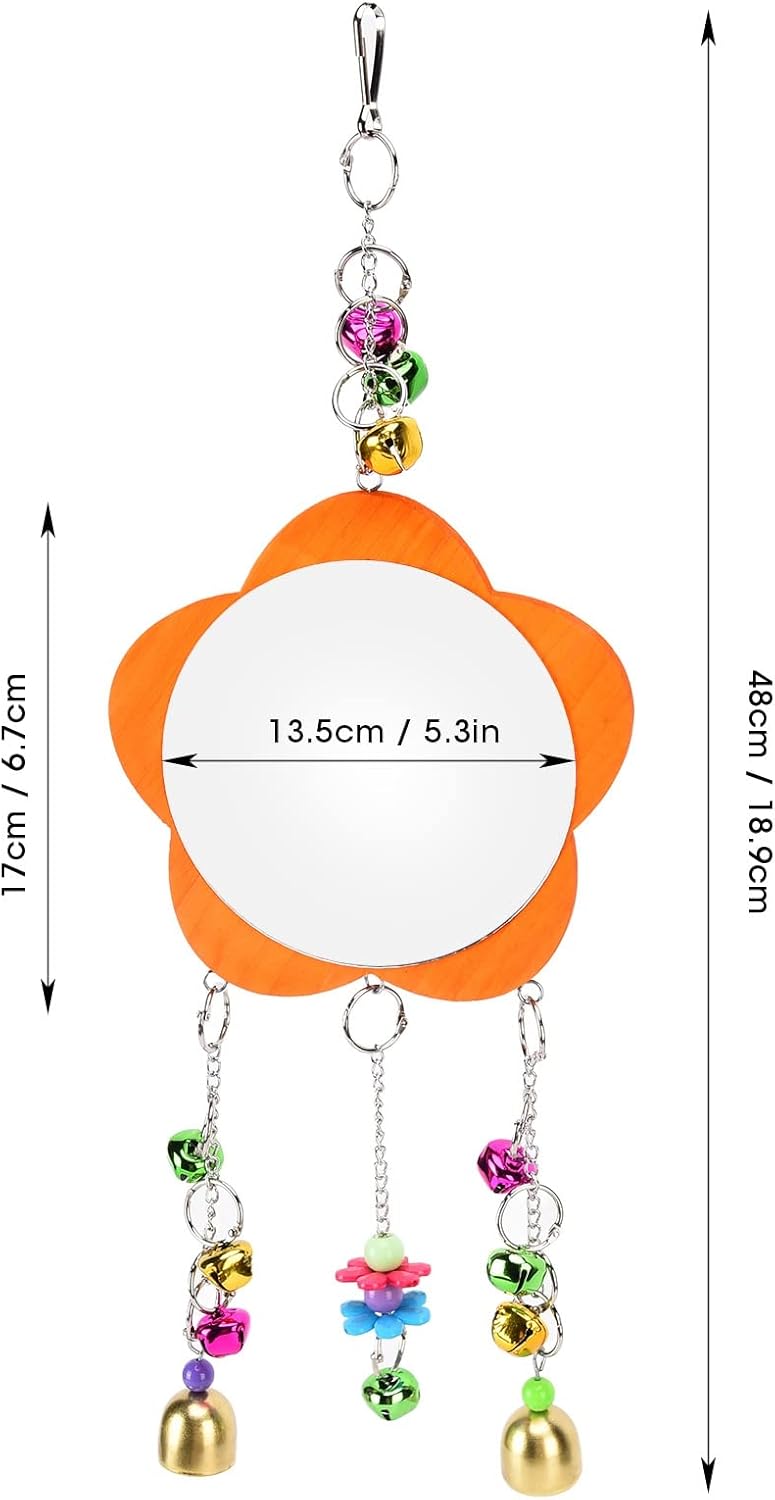 GLOGLOW Bird Mirror Toy, Hanging Parrot Mirror Rooster Toy Mirror with Colored Bells Interactive Playing Toy for Chicks Hens Cockatiel Parakeets Canaries Budgie