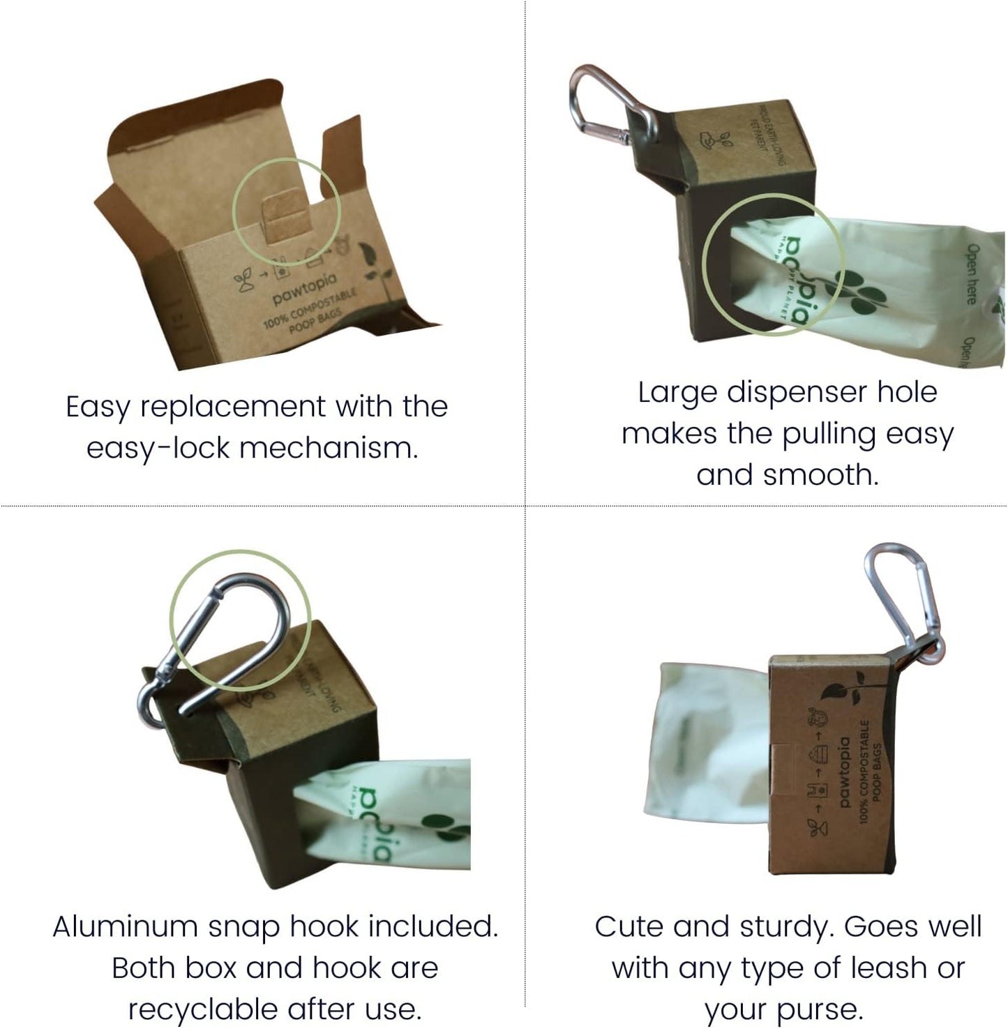 Pawtria Certified Home Compostable Dog Poop Bags (240) + Kraft Paper Dispenser, Biodegradable Poop Bags, Cat Litter, Vegetable Starches, Leak proof Dog Waste Bags, Easy to Open