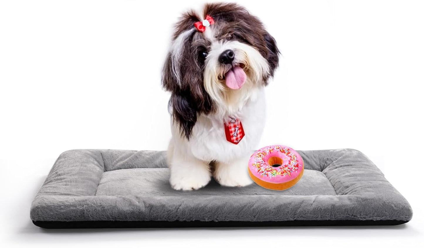 Dog Beds Crate Pad for Small Dogs Ultra Soft Dog Crate Bed Washable & Anti-Slip Kennel Pad,Cat Bed Pad Mat,Gray 24inch