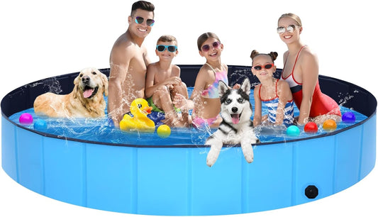 Extra Large Collapsible Dog Pool,97"x16" Anti-Slip Portable Swimming Pool Bathing Tub,Hard Plastic Kiddie Pool for Pets Dogs Cats & Kids…