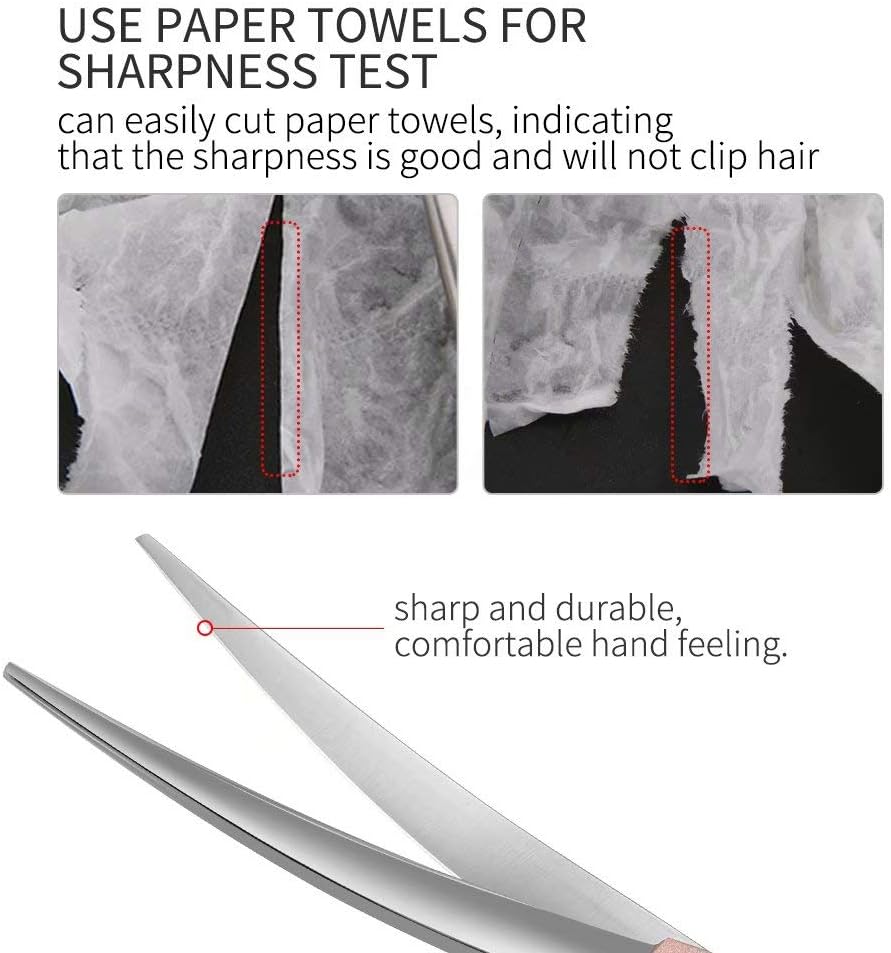 Fenice Peak Professional Curved Dog Grooming Scissors 7.5'' Rose Gold 440C Stainless Steel Pet Cutting Shears Safety Trimming Shearing for Dogs Cats