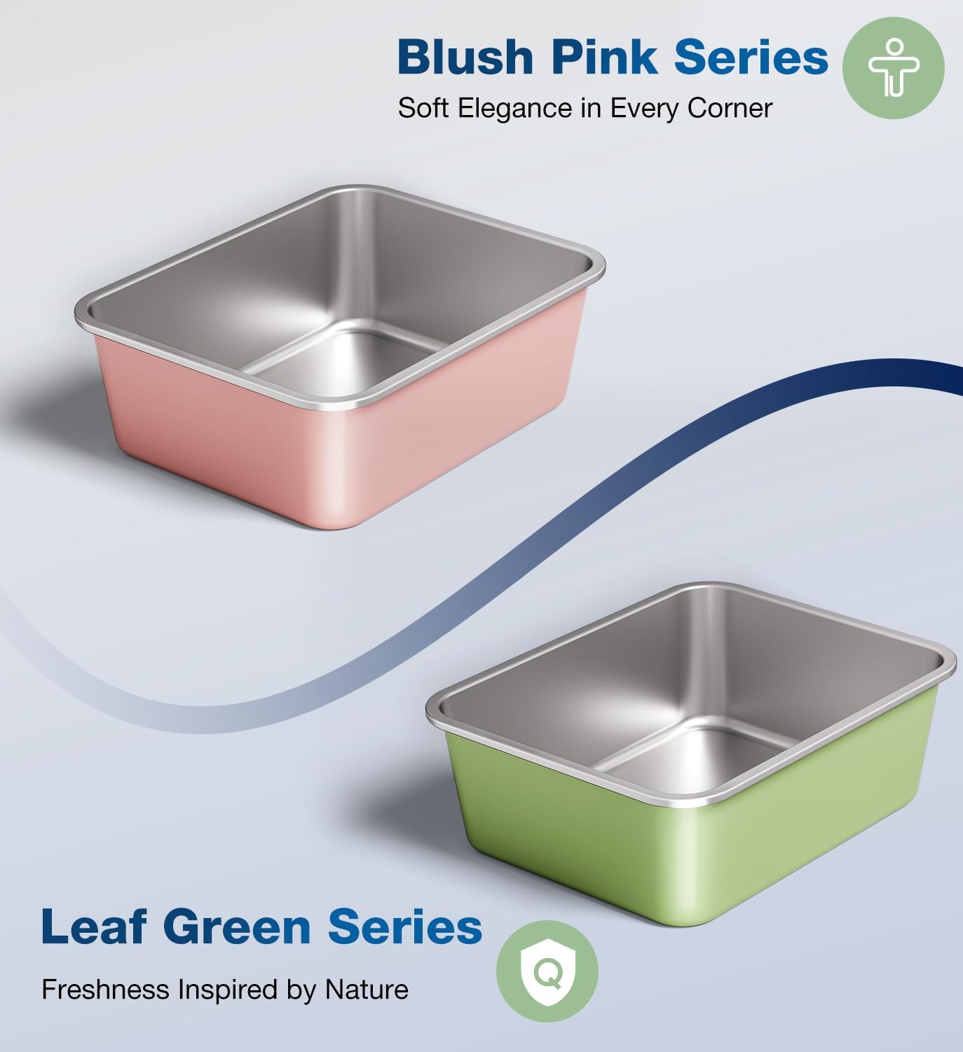 Stainless Steel Litter Box, Large Metal Cat Litter Box with High Sided for Big and Small Cats, Non-Stick, Easy to Clean, Odor-Free, 17.5" L×13.6" W×5.9" H, Leaf Green