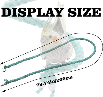 Dnoifne 78.7 Inches Bird Spiral Rope Perch, Blue Cotton, For Parrot, Parakeet, Budgie, Lovebird, Cockatiel