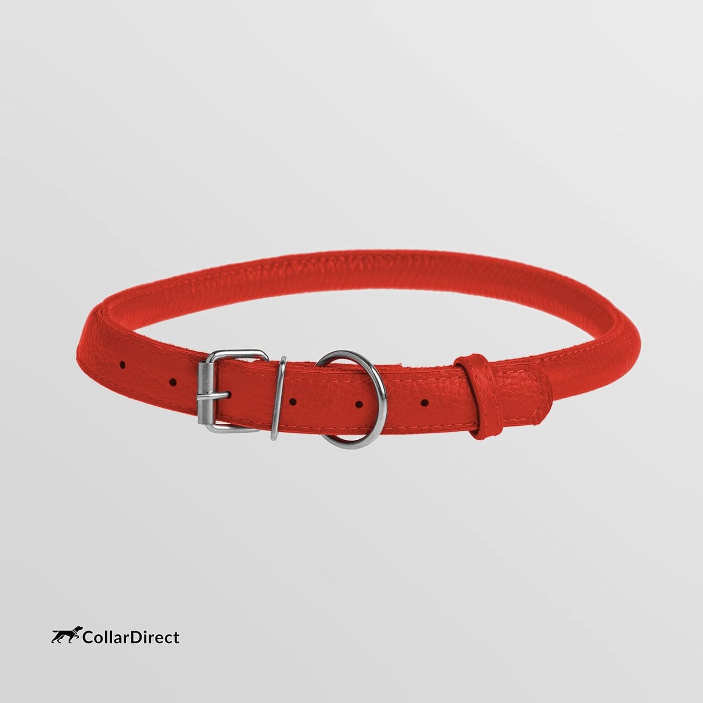 CollarDirect Rolled Leather Dog Collar, Soft Padded Round Puppy Collar, Handmade Genuine Leather Collar Dog Small Large Cat Collars 13 Colors (8-11 Inch, Red Textured)