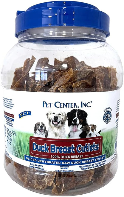 PCI Pet Center, Inc. Duck Breast Cutlets for Dogs - 100% Natural Dog Treats - Premium Quality, Single Ingredient Raw Dehydrated Chews - USA Made - No Additives - Delicious, Healthy Snack - 1lb