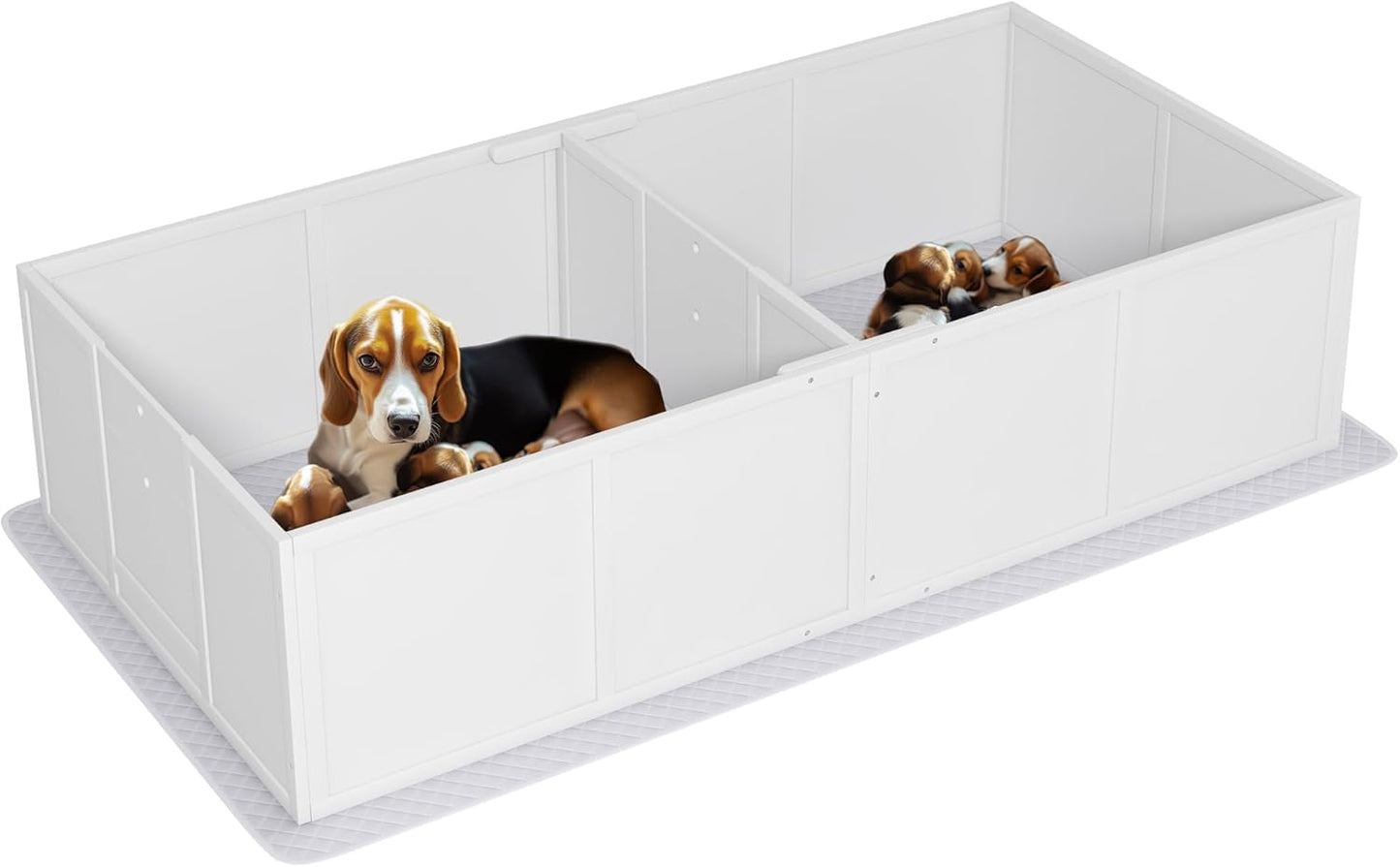 PawHut Whelping Box for Dogs and Puppies, Whelping Pen with Washable Waterproof Pee Pad & Adjustable Door for Medium and Small Dogs, White, 77" x 38" x 19"