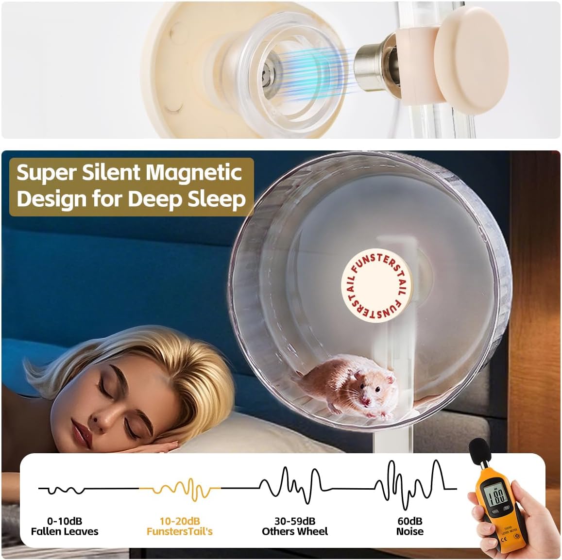 Super Silent Hamster Wheel 8.7 Inch, Magnetic Rat Wheel for Chinchilla, Gerbil, Guinea Pig, Cat, Mouse, Sugar Glider and Dwarf, Syrian Hamster Accessories (Cream White)