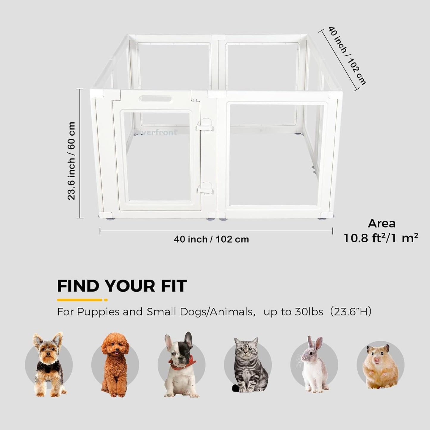 Clear Acrylic Plastic Dog Playpen - Clear Dog Play Pen - Easy Assemble Acrylic Dog Playpen - Puppy Playpen, Cat Playpen, Small Animal Playpen, Dog Play Pen Indoors (White, 23.6“ H, 8PCS)