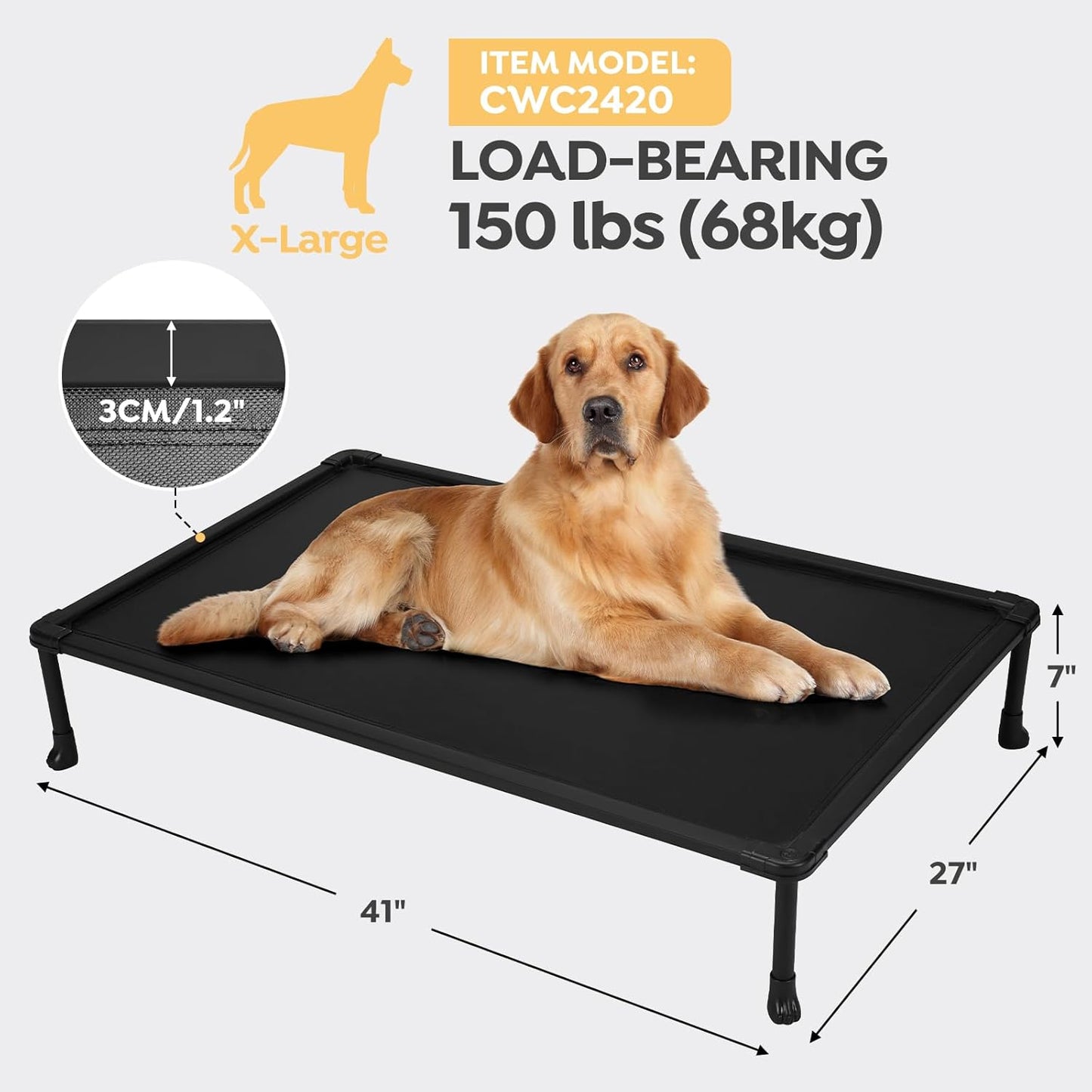 Veehoo Chew Proof Elevated Dog Bed, Durable Raised Training Platform for Large Dogs, Indoor or Outdoor Pet Cot System for Place, Agility, CWC2420CP