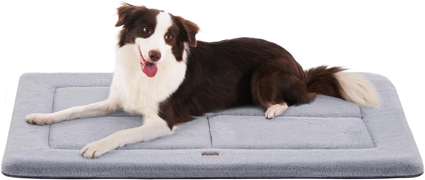MADE 4 PETS Dog Crate Pad Bed for Medium Large Dogs, Washable & Reversible, Anti-Slip Kennel Mat for Cozy Sleeping, Soft Fluffy Dog Bed for Indoor & Outdoor Use, 35"x23", Gray