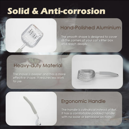 Metal Cat Litter Scoop with Holder, Aluminum Cats Litter Scooper Captures All Clumps, Heavy Duty Metal Kitty Scoopers with Holder, Cat Metal Scoop and Holder (Black)