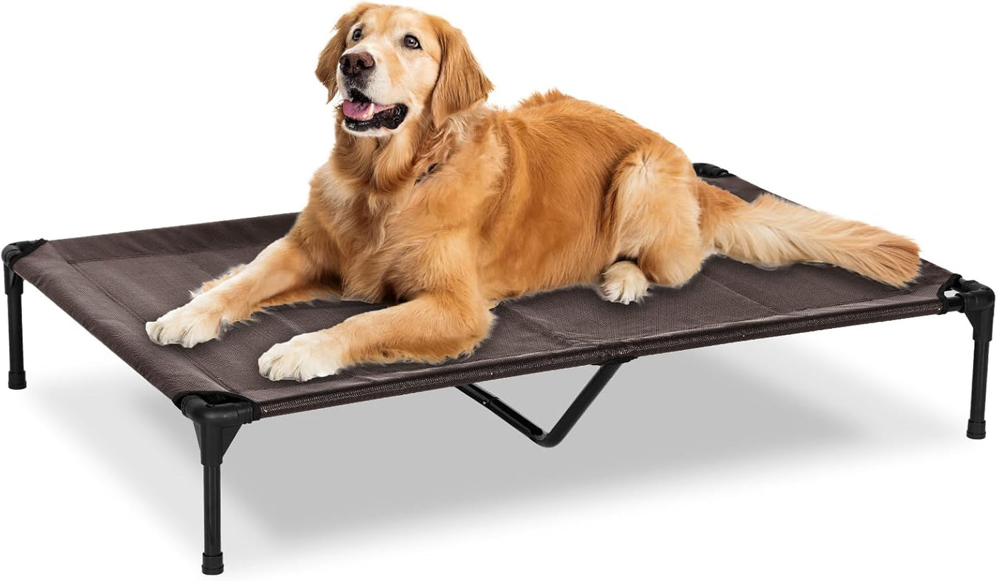 Elevated Dog Bed for Outdoor, XL Raised Dog Cot with Washable Mesh, Cooling Pet Cot Chew Proof for Outside Camping, 49"x33" Brown