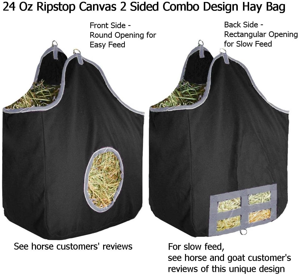 Derby Originals Large 24 OZ Canvas Horse Hay Bag 2 Sided Combo Design X Wide Gusset and 6 Month Warranty