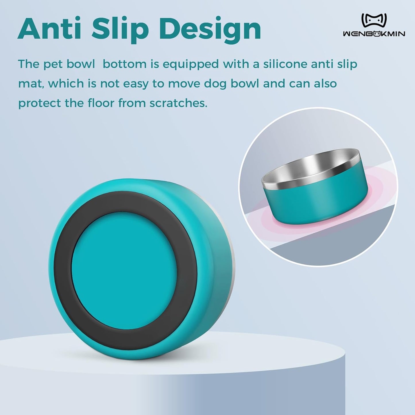 Dog Bowl, Stainless Steel Dog Food and Water Bowl with Non Slip Quiet Bottom, Easy to Clean, Dishwasher Safe, 64oz, Lake Blue