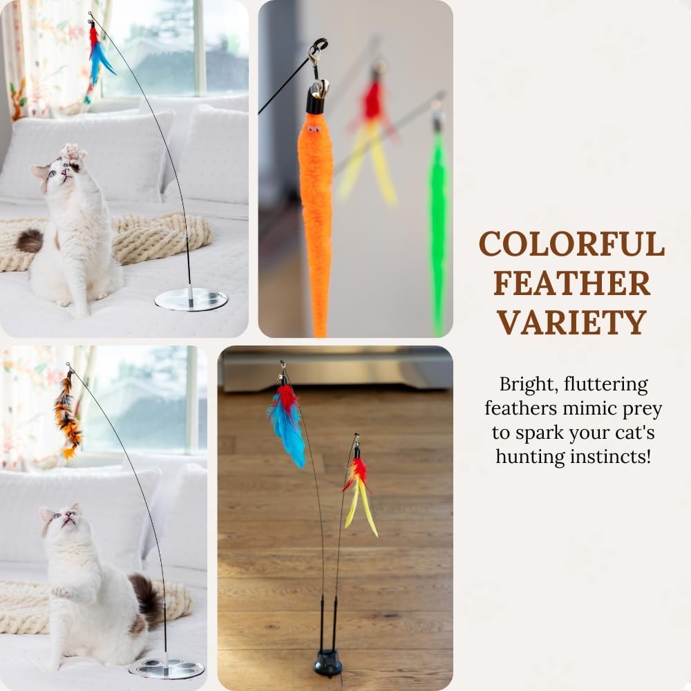 Suction Cup Cat Toys for Indoor Cats Interactive Suction Cup Cat Wand Toy Feather Teaser for Indoor Cats & Kittens Multi Surface Base for Hands Free Play