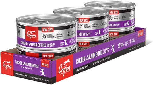 ORIJEN Premium Pate Wet Kitten Cat Food in Bone Broth Chicken & Salmon Entrée 5.5oz Cans (6 Count)