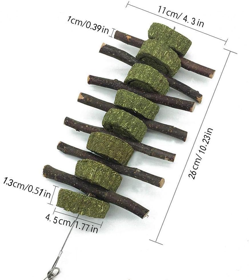 Bunny Chew Toys for Teeth, 2 PCS Organic Apple Wood Molar Sticks with Timothy Hay Circles for Bunny Chinchilla Guinea Pig Hamsters Holland Lop Prairie Dogs Squirrels, Improves Dental Health