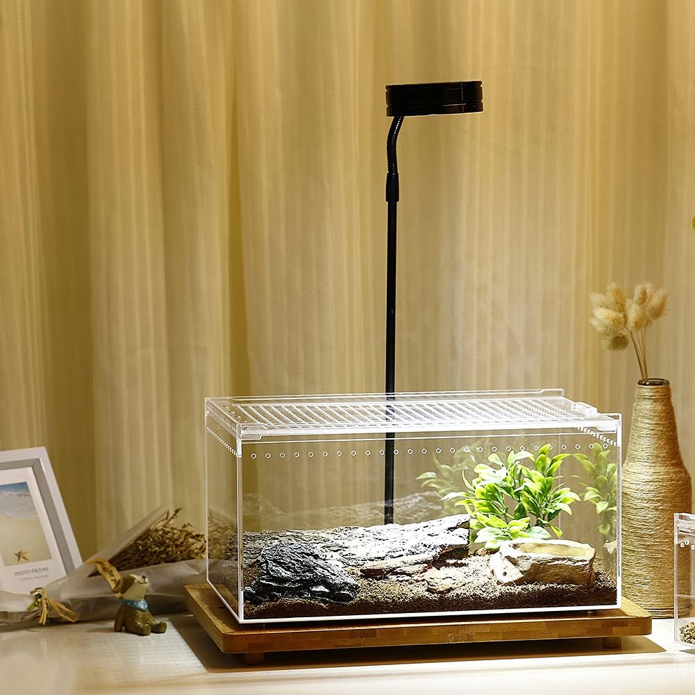 NANEEZOO Magnetic Acrylic Large Enclosure 2.5 Gallon 12 x 8 x 6 Inch Reptile Breeding Box Terrarium Cage for Insect Tarantulas Amphibians Caterpillars Snail Clear Acrylic Reptile Feeding Box