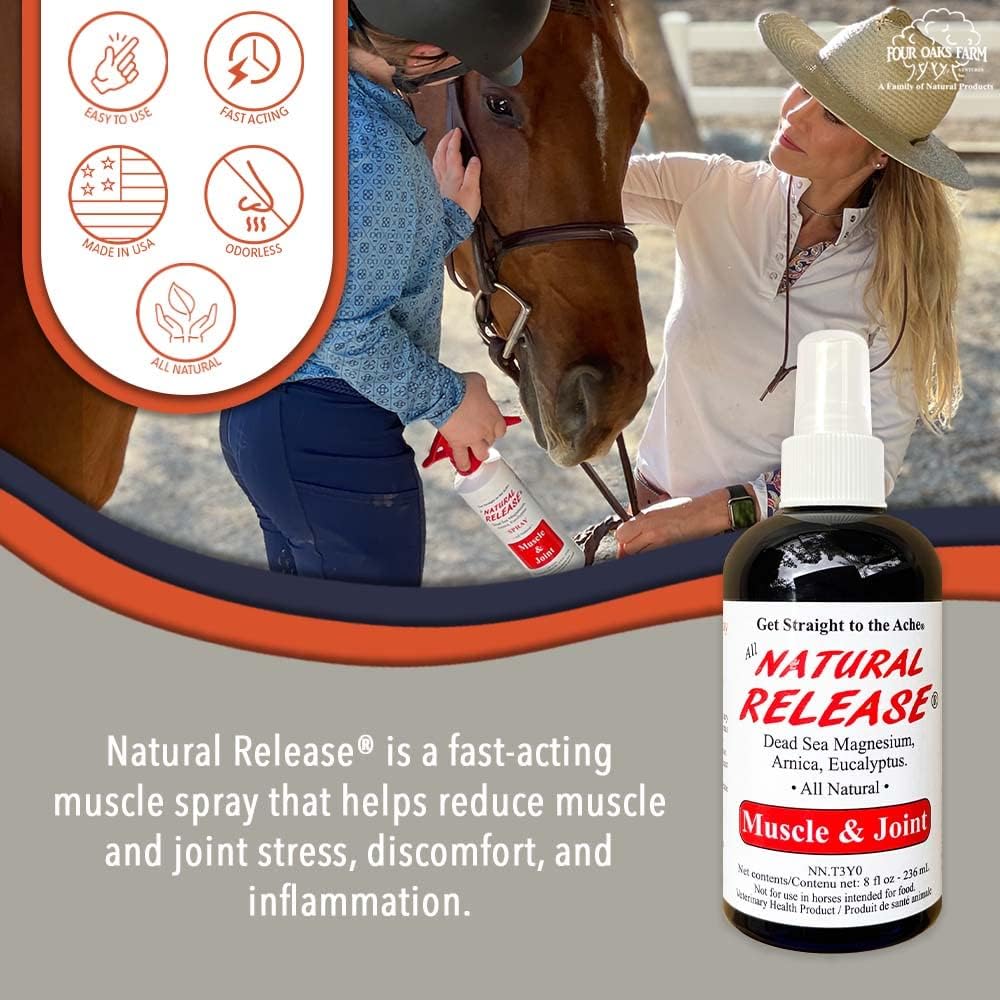Natural Release Muscle Spray Treatment - Horse Liniment for Sore Muscles, Joint Pain, Tendon & Inflammation Relief - Easy to Use, Fast Acting, Alcohol & Menthol Free (8 oz)