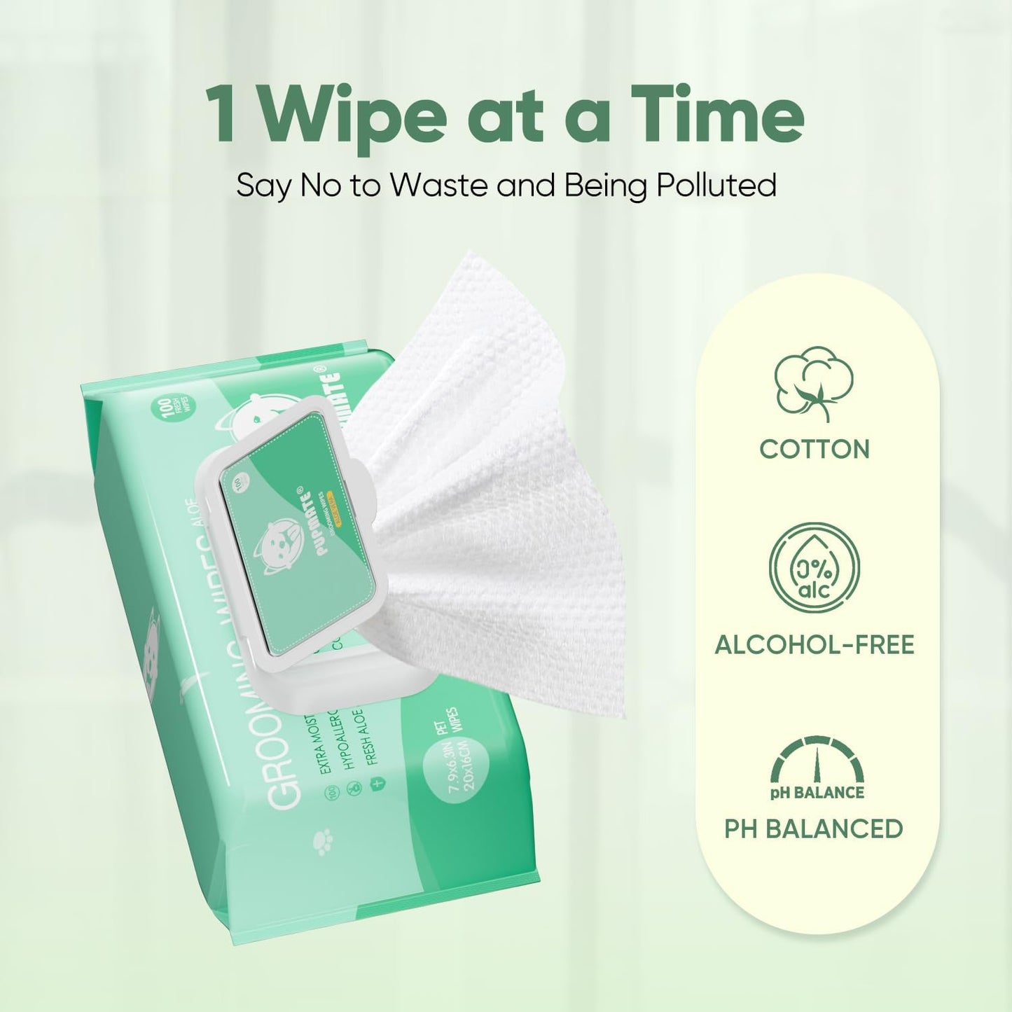 Natural Pet Grooming Wipes, 100 Fresh Counts, Extra Moist & Thick for Dogs & Cats, Puppies & Kittens(Pack of 2)