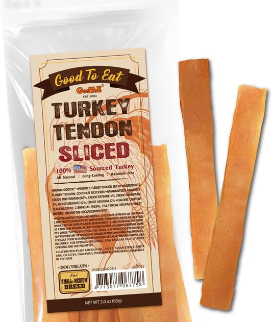 Gootoe Turkey Tendons for Dogs –All-Natural, Hypoallergenic Dog Treats, Rawhide Alternative, Long Lasting Puppy Chews, Healthy Dog Treats for Medium Breeds, Sliced (M), 3 oz Pack (85 g)