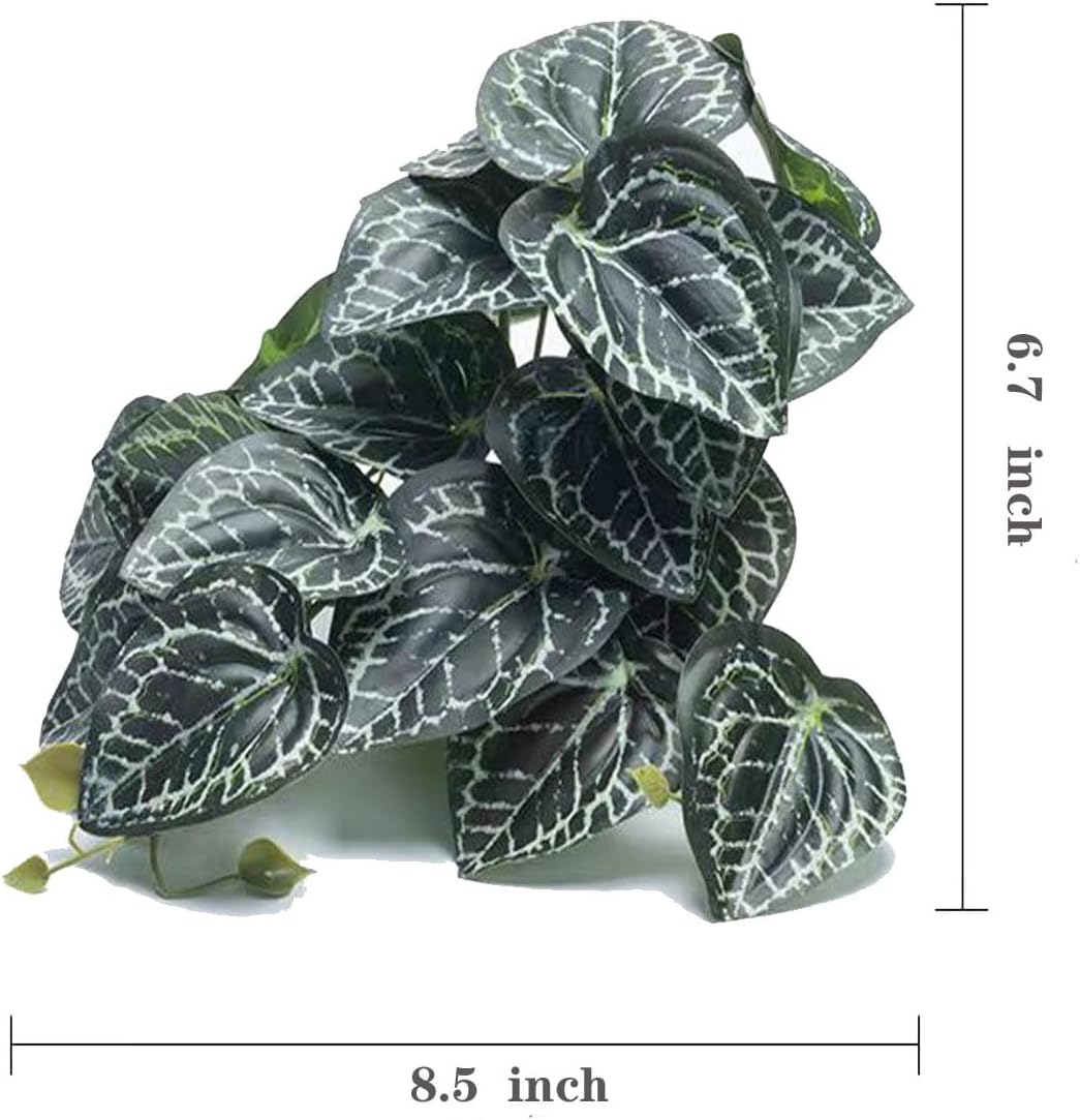 Reptile Plants for Terrarium,Amphibian Habitat Decor,Artificial Plants for Gecko Chameleon Snake Tortoise Bearded Dragon Tank Accessories with Base（Anthurium Crystallinum）