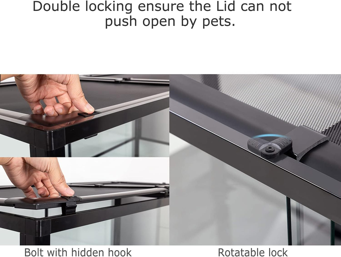 REPTI ZOO Full Glass 20 Gallon Reptile Tank, Front Opening Reptile Terrarium 24" x 18"x 12", Double Hinged Opening Doors & Top Screen Ventilation Escape Proof Lid