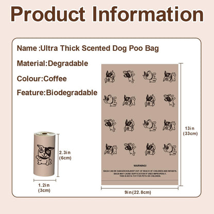 Coffee Dog Poo Bags Coffee scent - 270 Large Biodegradable Poop Bags, Extra Thicken Strong Corn Starch Blended Compostable Leak Proof Poop Waste Bag for Dogs