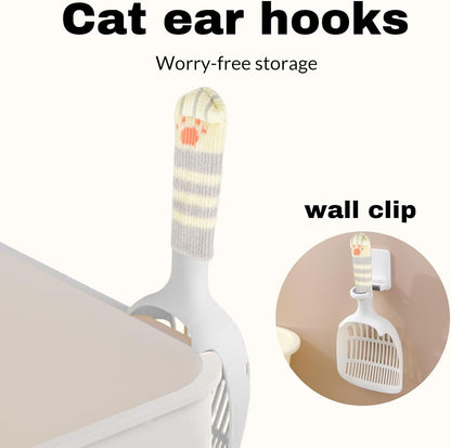 Cat Scooper for Litter Box, Cat Litter Scoop, Kitty Litter Scoop, Cat and Dog Poop Collector, Pet Litter Sifter, Cute Handle, Cat Litter Scooper with Holder for Various Litter Boxes (White)