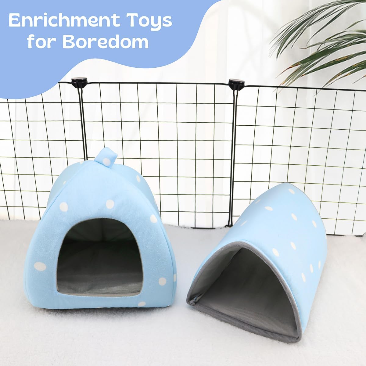 Guinea Pig Hideout and Tunnel Set, Soft Plush Bed & Play Tunnel for Guinea Pigs, Rabbits, Ferrets, Small Animals - Washable Accessories for Resting, Hiding, Exercising