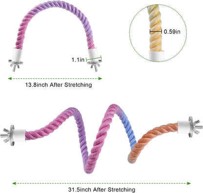 3 Pcs Bird Rope Perches Gradient Color, Bendable Parrot Bird Perch Rope Stand for Cage, Stand Climbing Stand Toy for Cockatiels, Lovebirds, Budgies, Parakeets (2 Short + 1 Long)