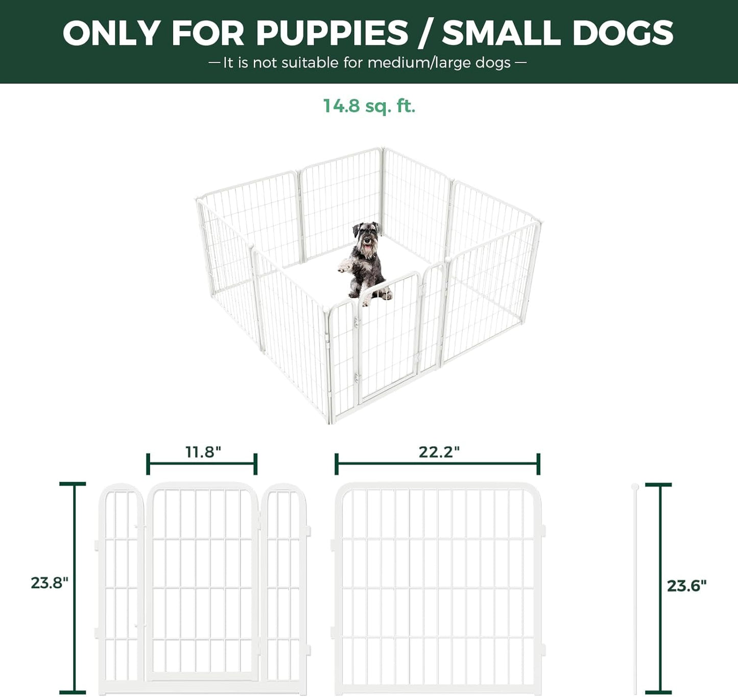 FXW Homeplus Unleashed Indoor Dog Playpen - Stress-Free and Safe Play, Heavy Duty 24 Inch 8 Wire Panels Dog Pen for Puppy and Small Dogs, White│Patented