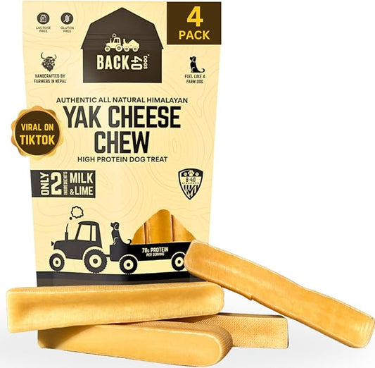 Yak Cheese Himalayan Dog Chews – Long-Lasting Natural Chews for Aggressive Chewers – 2-Ingredient, High Protein, Odorless, Dental Health Treats for Dogs (Large, 4 Pack)