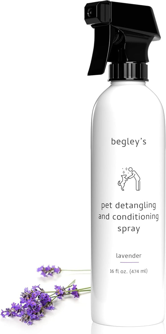 Begley's Pet Detangling Spray - Premium Essential Oil Scented Detangler Spray for Dogs, Puppies & Cats - Dog Leave in Conditioner Spray - Dematting Spray for Dogs & Pets - 16 oz, Lavender