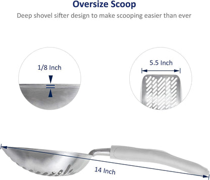 WePet Cat Litter Scoop, Aluminum Alloy Sifter, Kitty Metal Scooper, Deep Shovel with Diagonal Sifting Hole, Long Handle, Kitten Poop Lifter for Litter Box, Large Size, Grey Handle