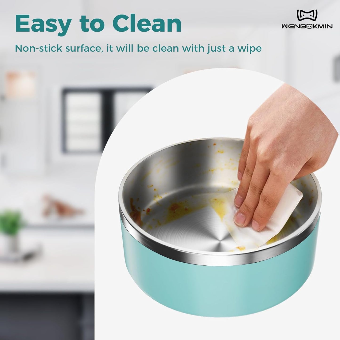 Dog Bowl, Stainless Steel Dog Food and Water Bowl with Non Slip Quiet Bottom, Easy to Clean, Dishwasher Safe, 64oz, Mint Green