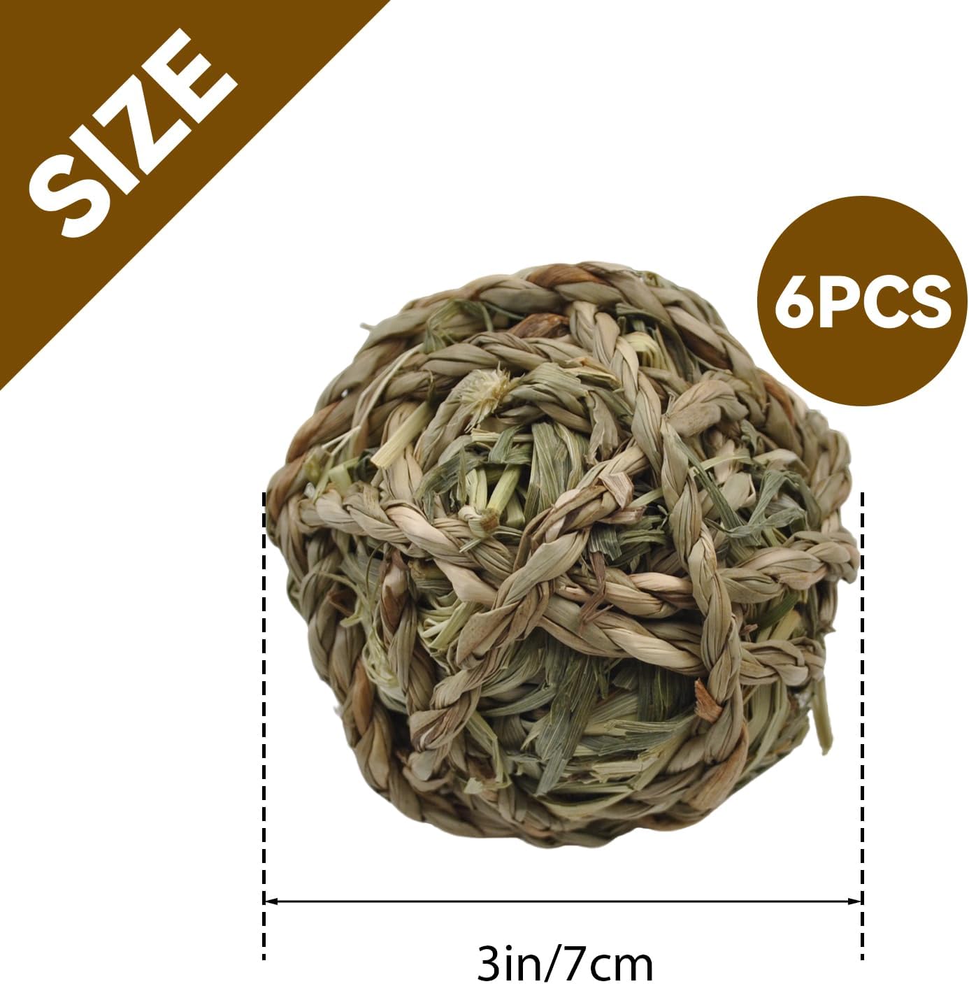 Rabbit Timothy Grass Ball 6 Pcs,Natural Bunny Grass Ball Timothy Hand Woven Chew Toys Small Animals Teeth Grinding Suitable for Hamster Guinea Pig Squirrel Totoro Gerbils