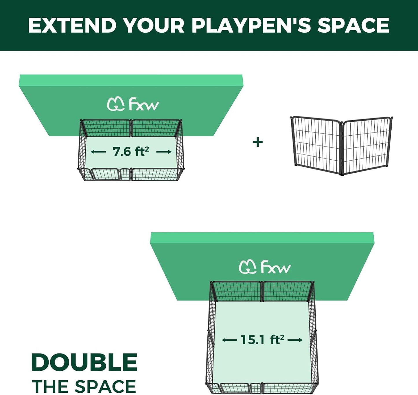 FXW Homeplus Unleashed Indoor Dog Playpen - Stress-Free and Safe Play, Heavy Duty 24 Inch 2 Wire Panels Dog Pen for Puppy and Small Dogs, Black│Patented