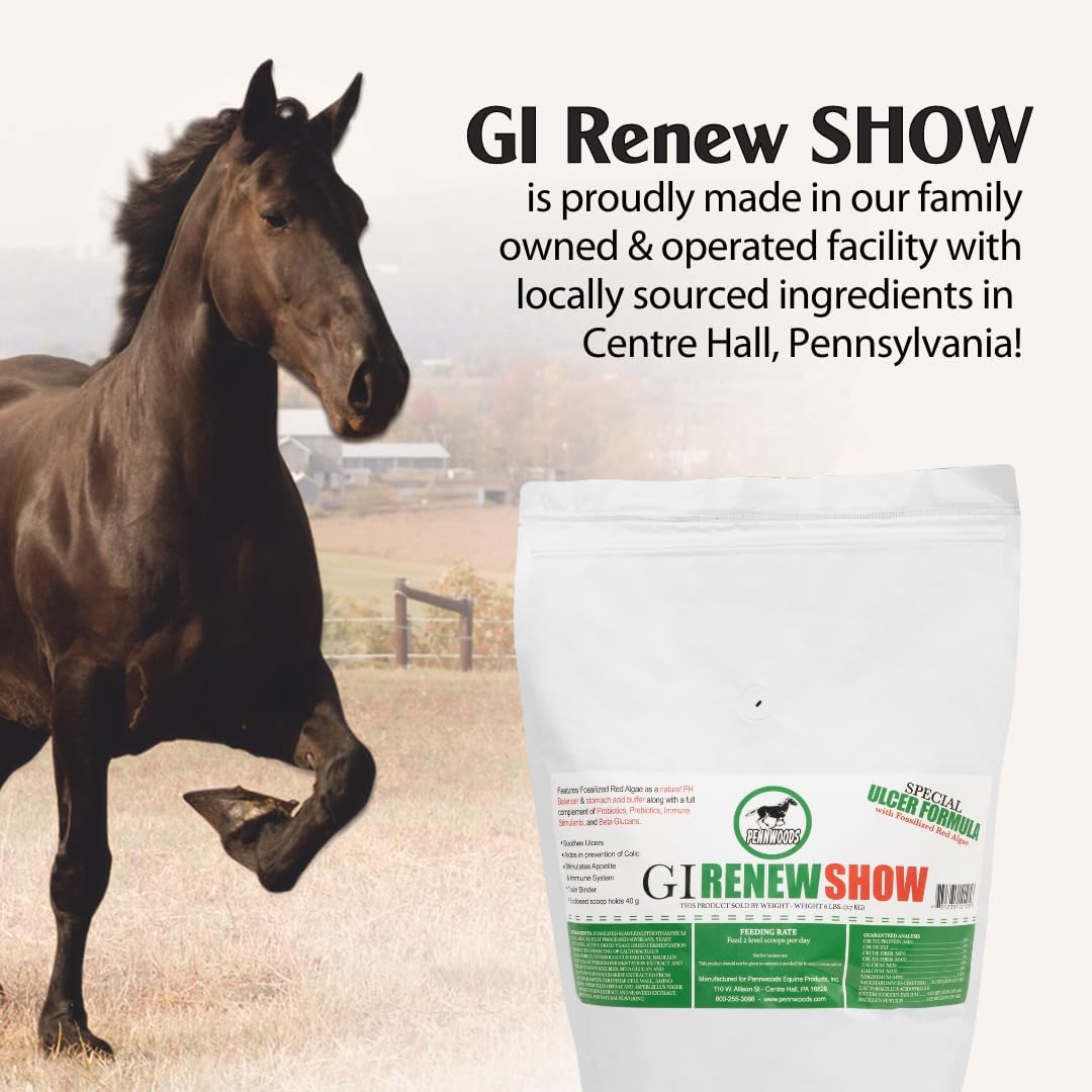 GI Renew Show, Probiotics for Equine, Immune and Appetite Stimulation, Prebiotics, Digestive Enzymes | Horse Supplement Providing Ulcer Relief and Treatment, Organic Toxin Binder, 6 LB Bag