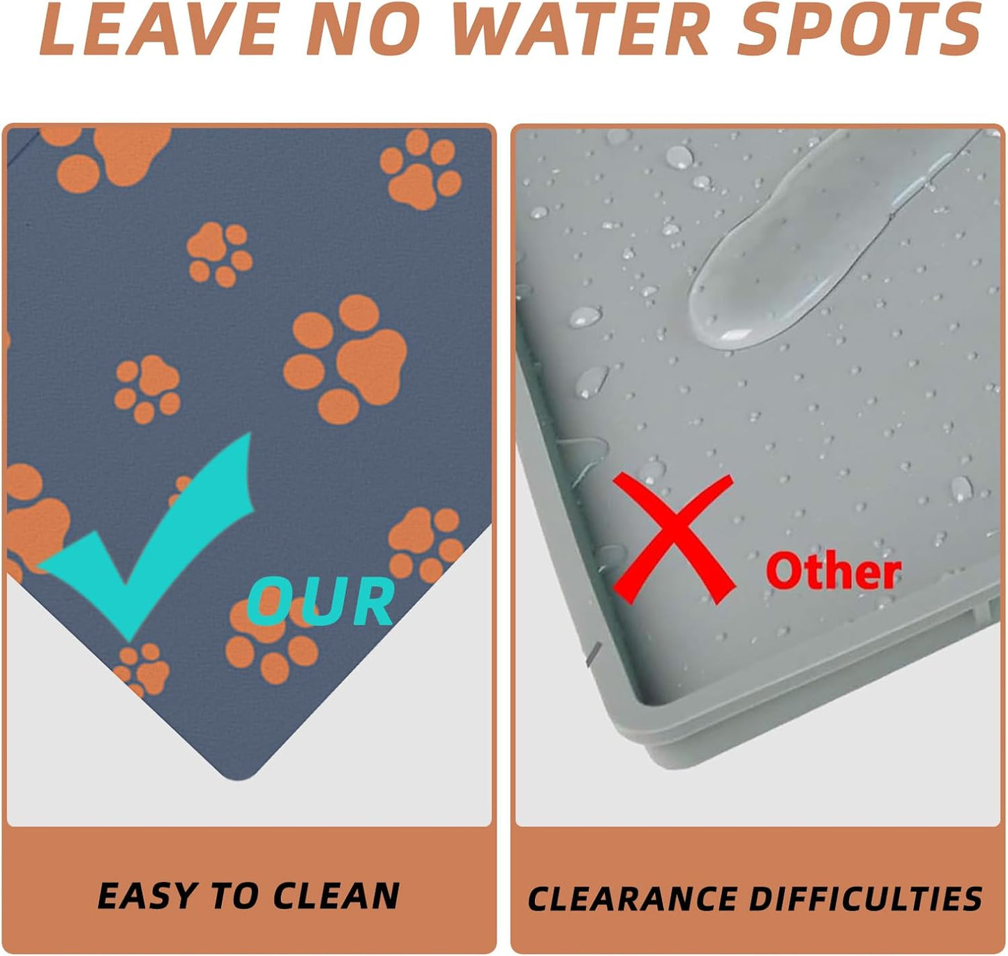 18"×30" Dog Food Mat-Absorbent Dog Mat for Food and Water, No Stains Quick Dry Cat Dog Food Bowl Mat Non Skid Dog Feeding Mat with Footprints for Messy Drinkers Blue