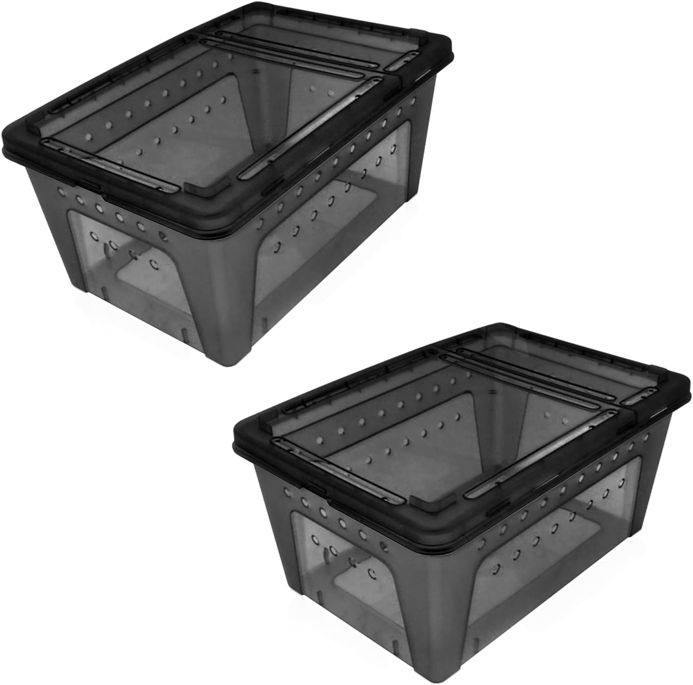 OMEM Portable Reptile Terrarium Habitat for Mini Pet Houses Breathable Holes Stackable Container (2PCS-Black-M)