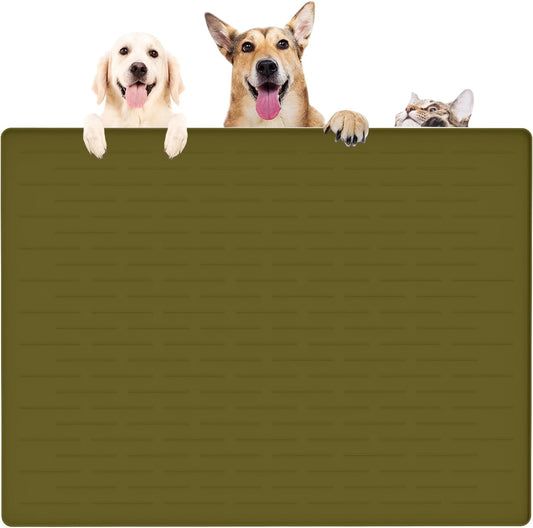 39.4"x29.5" Large Pet Food Mat, Silicone Dog Mats for Food and Water, Nonslip Pet Feeding Mats for Floors,Dog Cat Bowl Mat with Raised Edges, Avocado Green